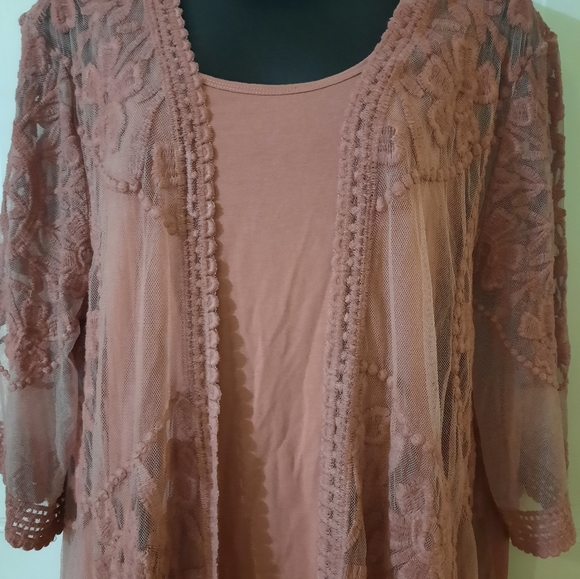 Woman's beautiful Camisole & Lace Duster set - Color: dusty rose - Size: XL - Picture 3 of 9